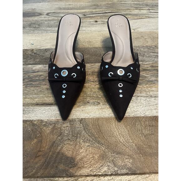 New Time And Tru Brown Faux Suede Pointed Toe Kitten Heel - Picture 1 of 10